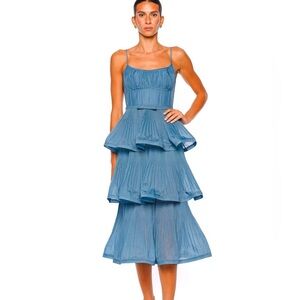 NWOT Zimmermann Elegant Blue Tiered Midi Dress, Size AU 2 = M